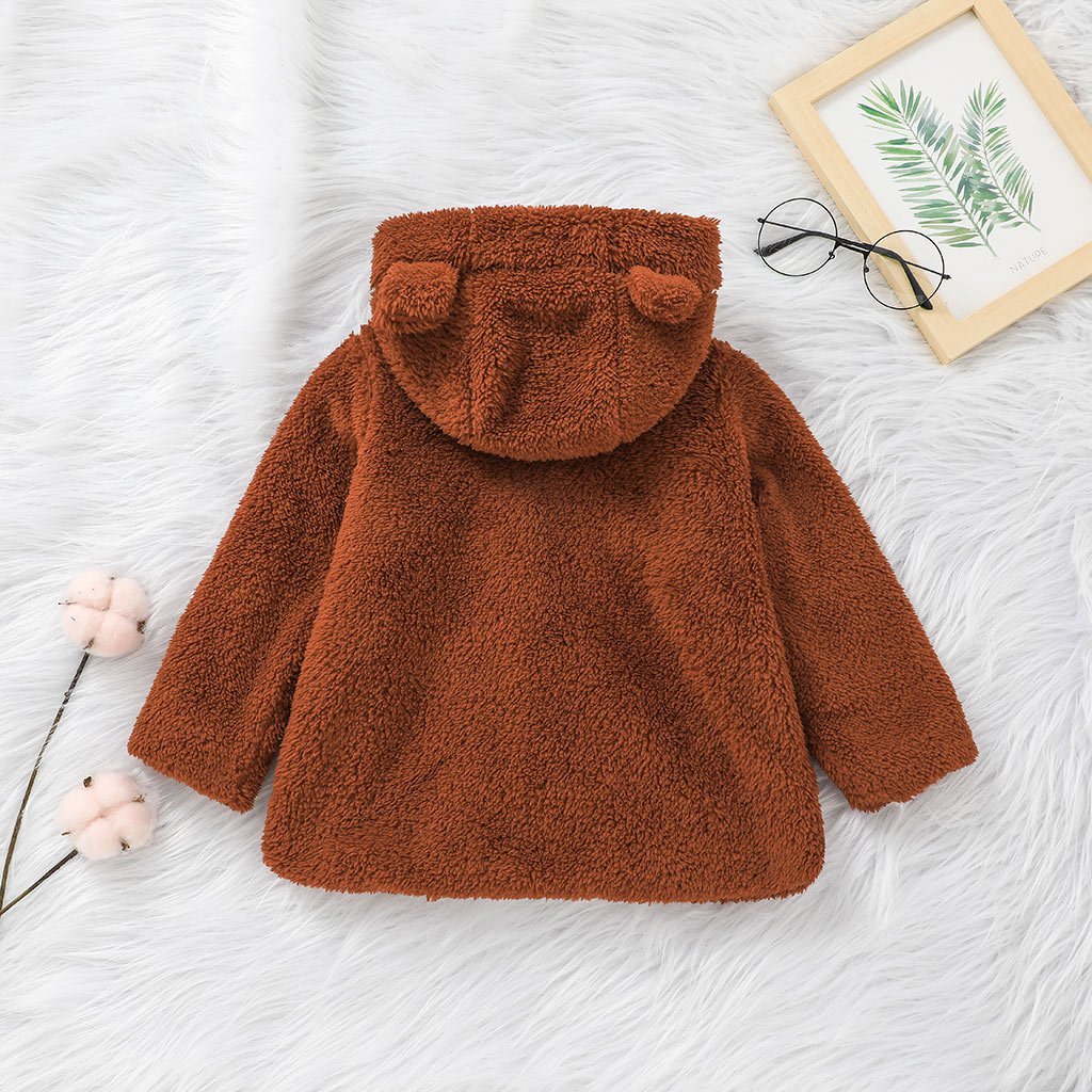 Children's Grain Fleece Hooded Cardigan Coat