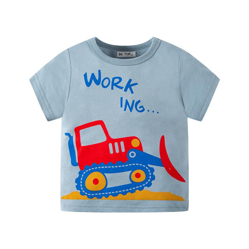 Children's short sleeve T-shirt bulldozer print fashion boys' half sleeve