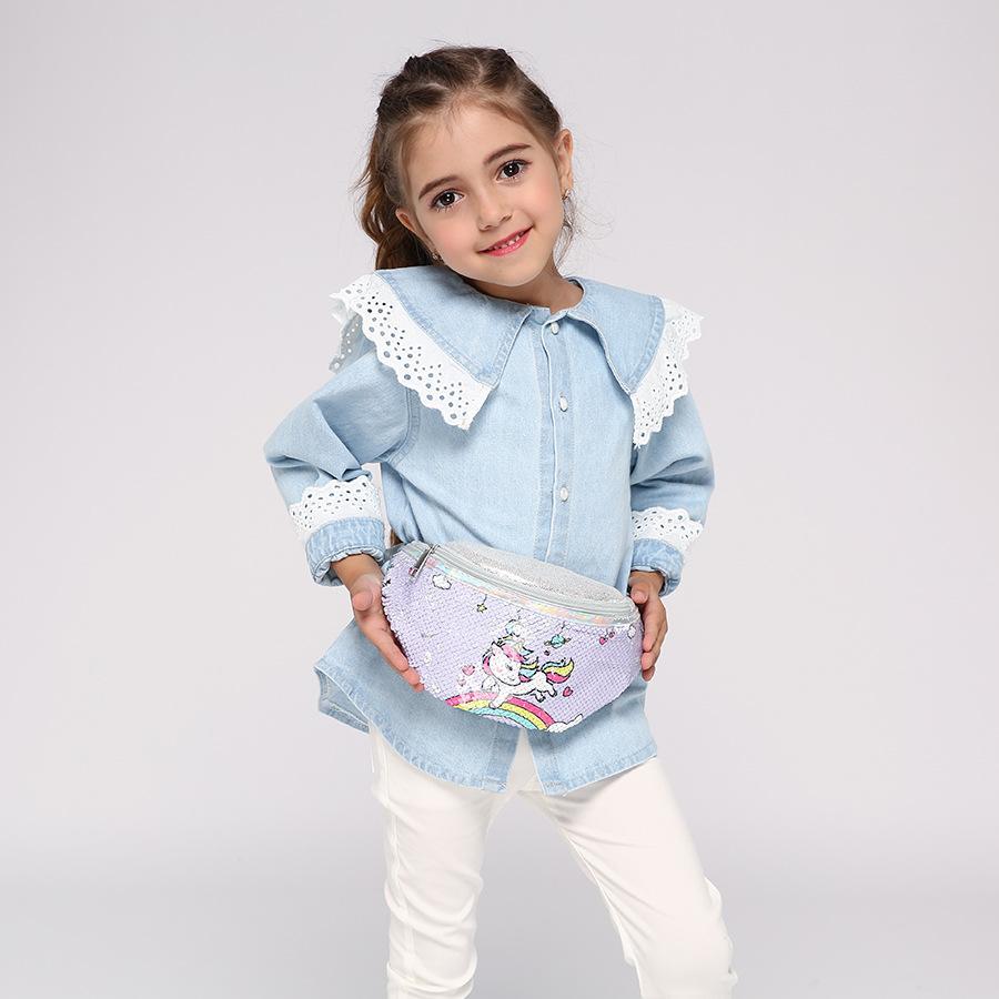 Kids Shoulder Bag Unicorn Printed Sequined Waist Bag