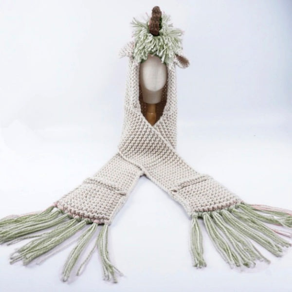 Girls Knitted Unicorn Winter Hat Hooded Scarf