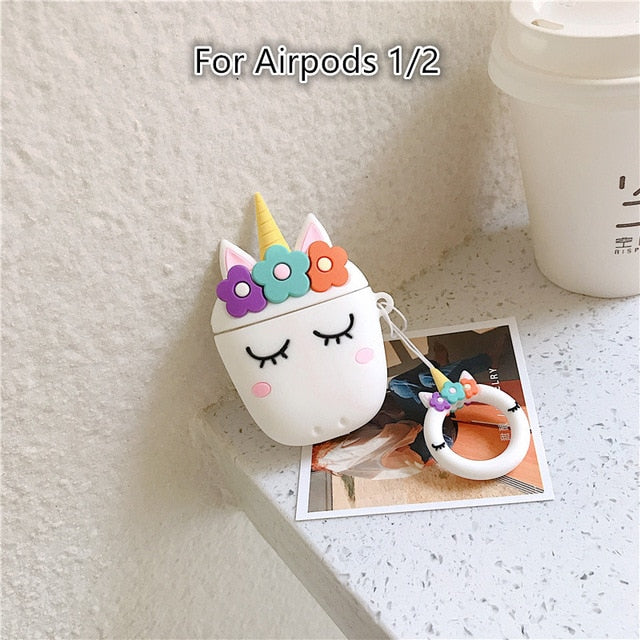 3D Floral Unicorn AirPods Silicone Case Cover with Stitch Ring