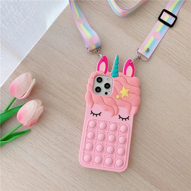 Pop Fidget Unicorn Case For iPhone 11 12 13 Pro X Xs Max XR 6 6s 7 8 Plus 5 5s SE