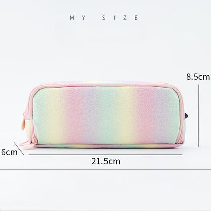 Large Capacity Double Window Rainbow Multi-layer Leather Pencil Case
