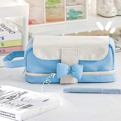 Bow Color Matching Fabric Pencil Case