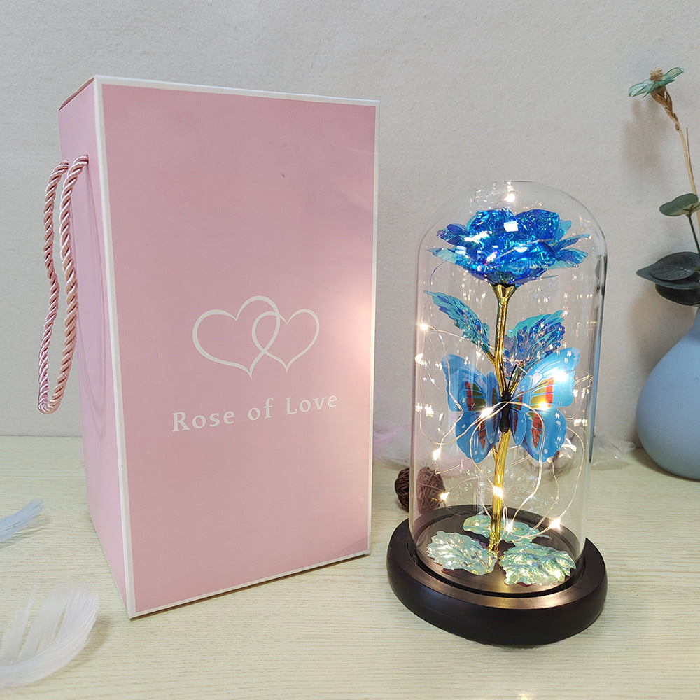 Gold Leaf Rose Flower Preserved Flower Glass Cover