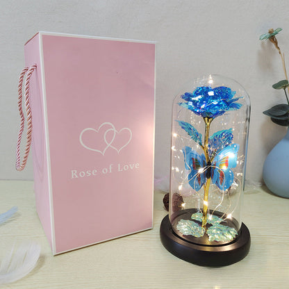 Gold Leaf Rose Flower Preserved Flower Glass Cover
