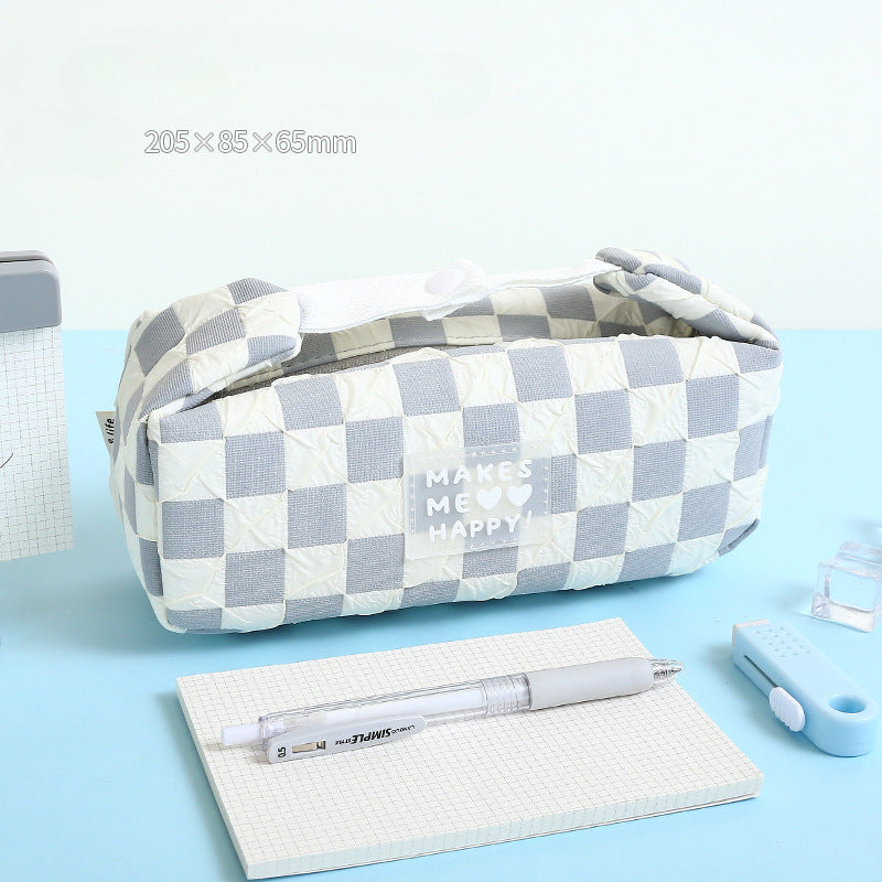 Checkerboard Large Capacity Canvas Pencil Bag