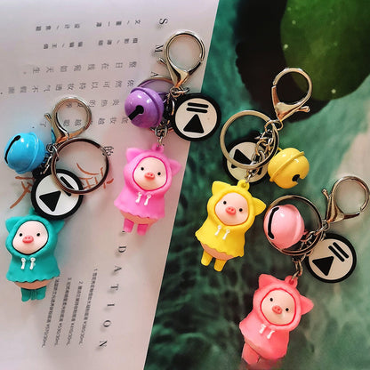 Wholesale Cute Cartoon Raincoat Pig Silicone Keychain DIY Doll Bag ACC-KC-YCY006