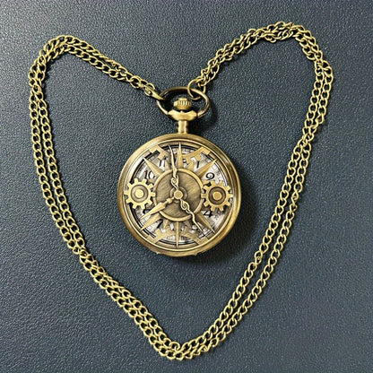 Steampunk Gear Movement Quartz Pocket Watch With Chain