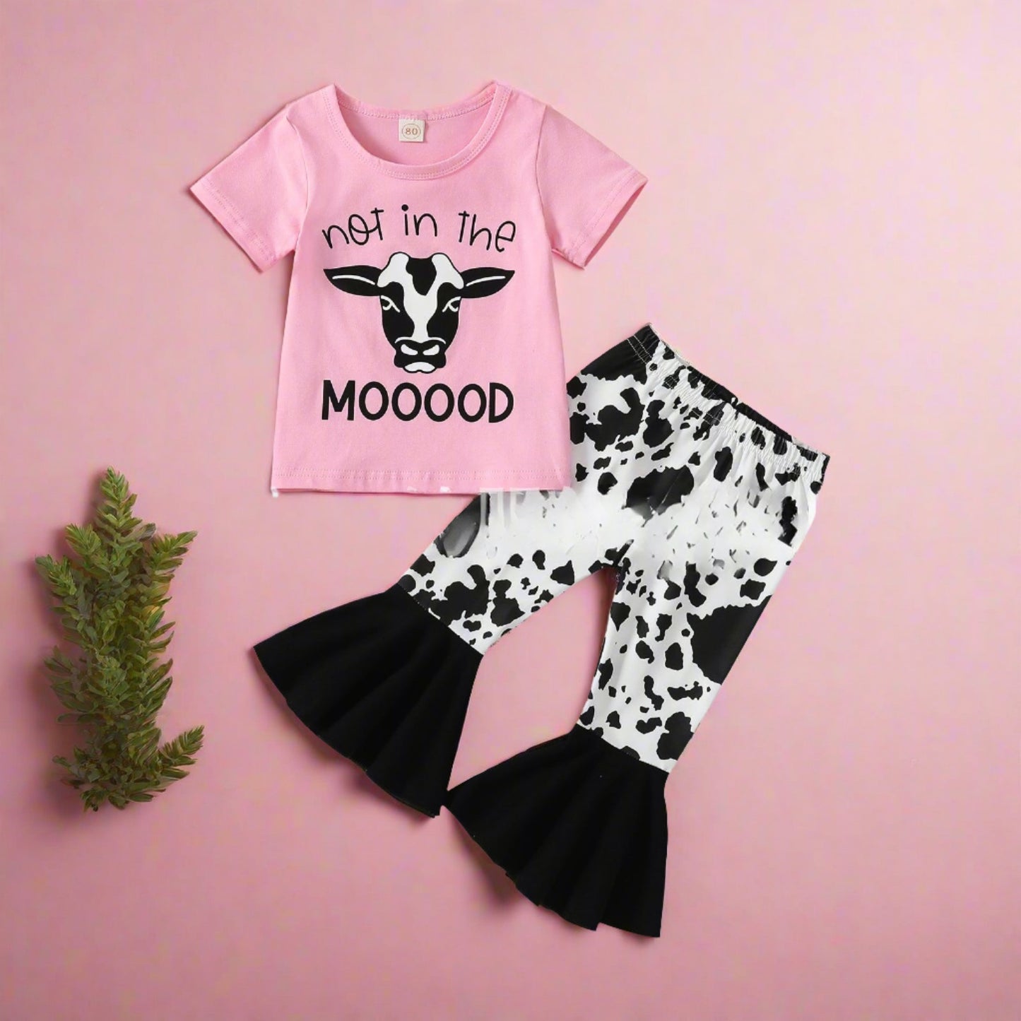Children's Cow Element Cotton Short-sleeved Bell Pants Suit