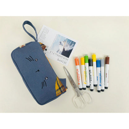 Large Capacity Cat Canvas Pencil Case