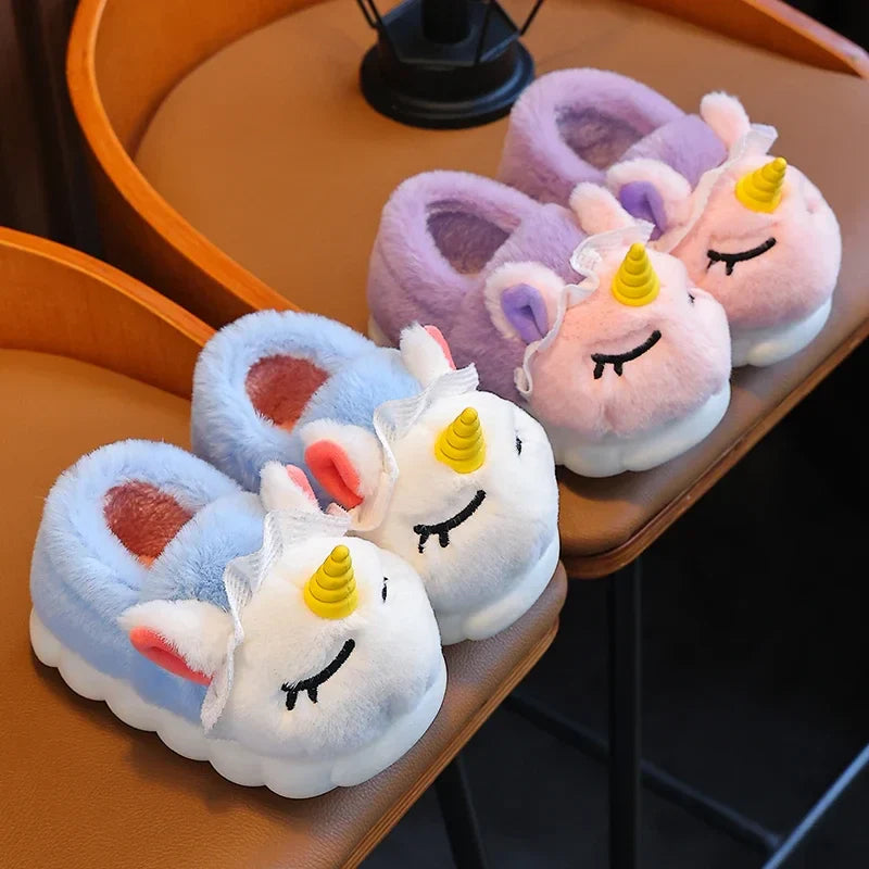 Kids Plush Unicorn Slippers