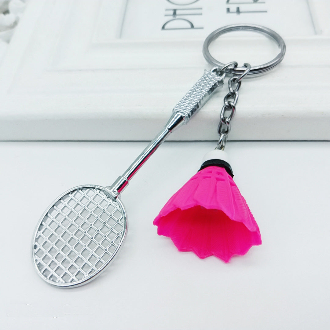Mini badminton metal keychain