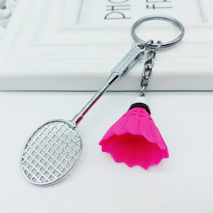 Mini badminton metal keychain