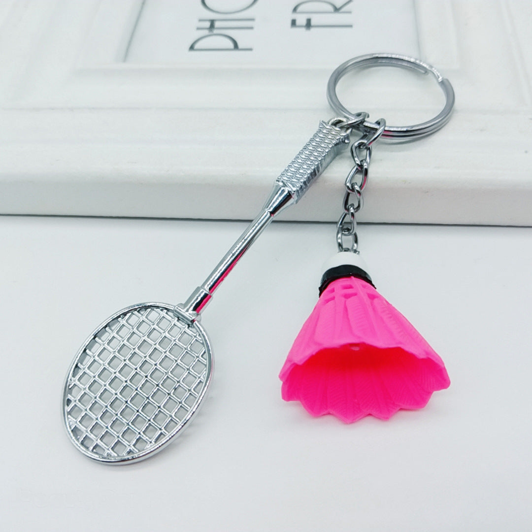 Mini badminton metal keychain