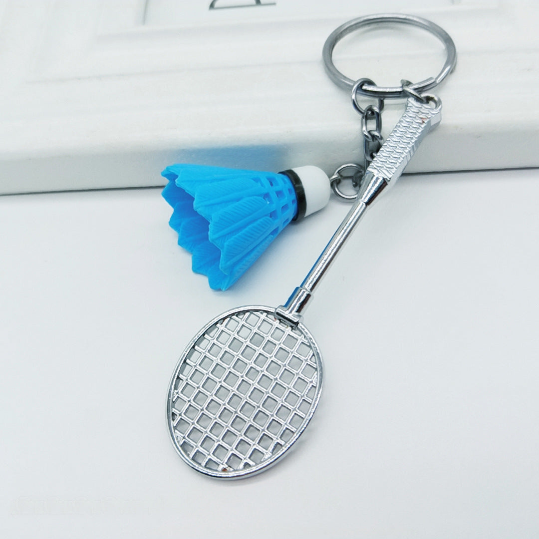 Mini badminton metal keychain
