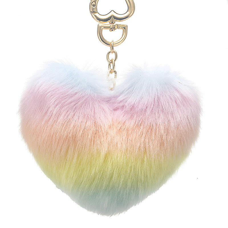 Faux Fur Multicolor Splicing Heart Keychain