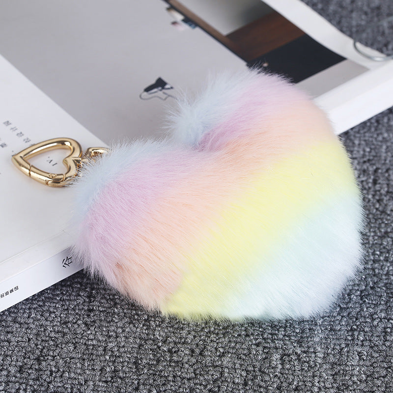 Faux Fur Multicolor Splicing Heart Keychain