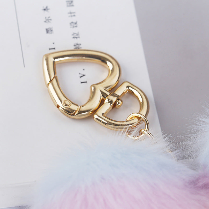 Faux Fur Multicolor Splicing Heart Keychain