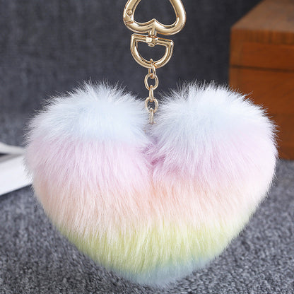 Faux Fur Multicolor Splicing Heart Keychain