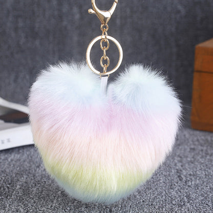Faux Fur Multicolor Splicing Heart Keychain
