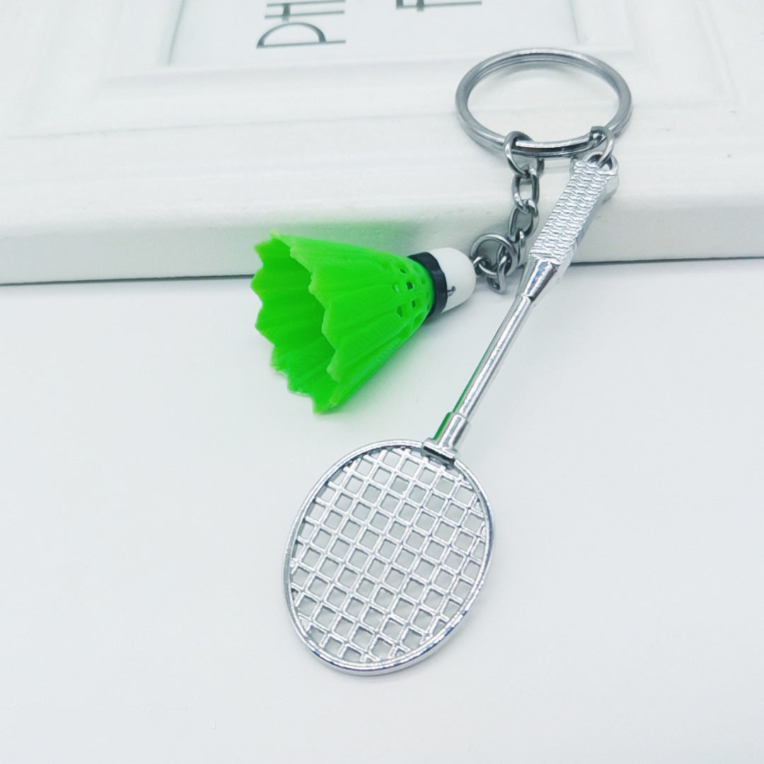 Mini badminton metal keychain