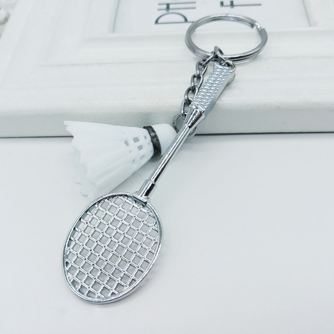 Mini badminton metal keychain