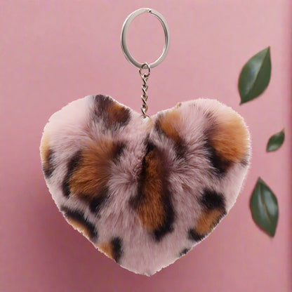 Leopard Pattern Love Plush Keychains