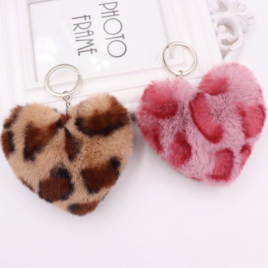 Leopard Pattern Love Plush Keychains