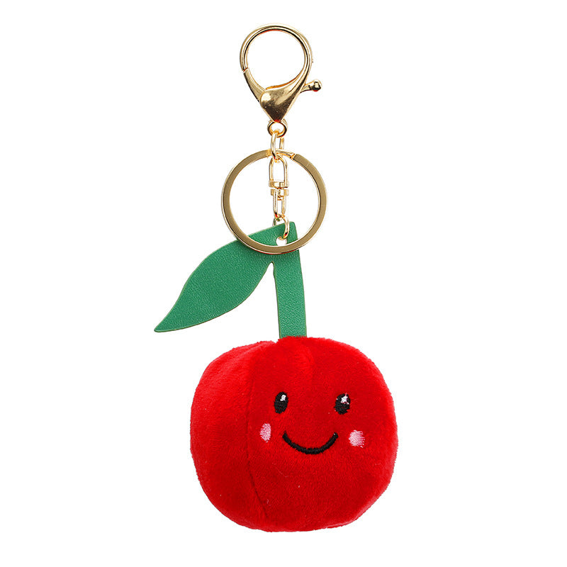 Simulated Apple Banana Fruit Hair Ball Keychain