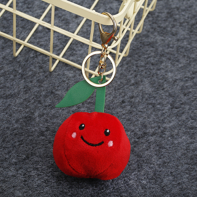 Simulated Apple Banana Fruit Hair Ball Keychain
