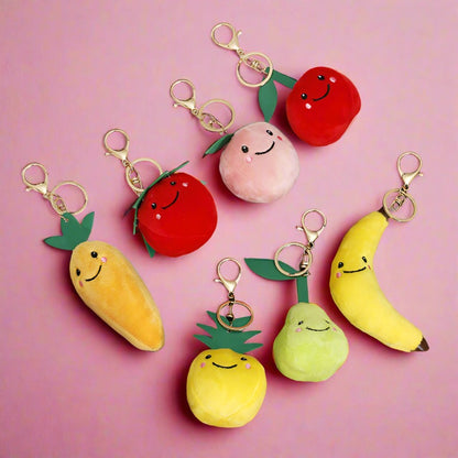 Simulated Apple Banana Fruit Hair Ball Keychain