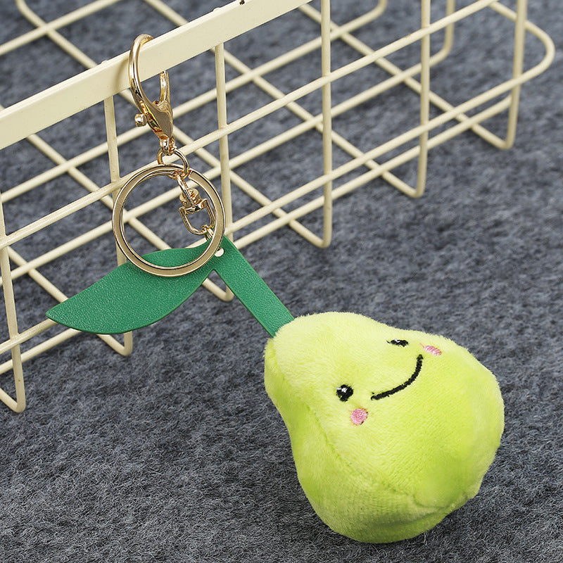 Simulated Apple Banana Fruit Hair Ball Keychain