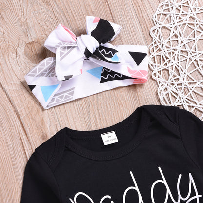 Cotton Children's Letter Sleeved Top Triangle Printed Pants Set