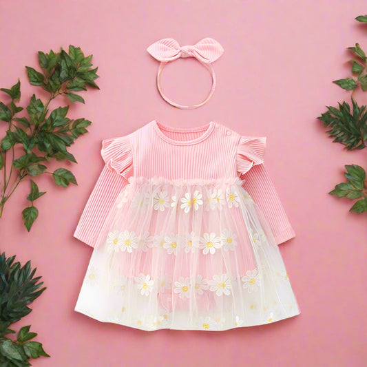 Baby Girls Flower Lace Dresses Headwear