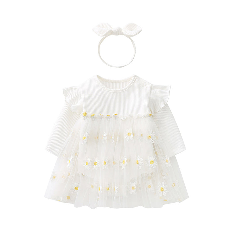 Baby Girls Flower Lace Dresses Headwear