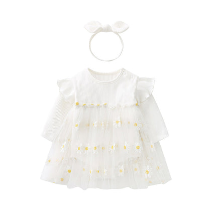 Baby Girls Flower Lace Dresses Headwear