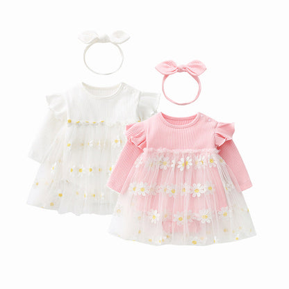 Baby Girls Flower Lace Dresses Headwear