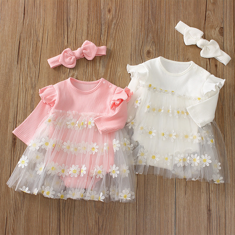 Baby Girls Flower Lace Dresses Headwear