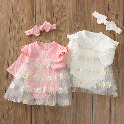 Baby Girls Flower Lace Dresses Headwear