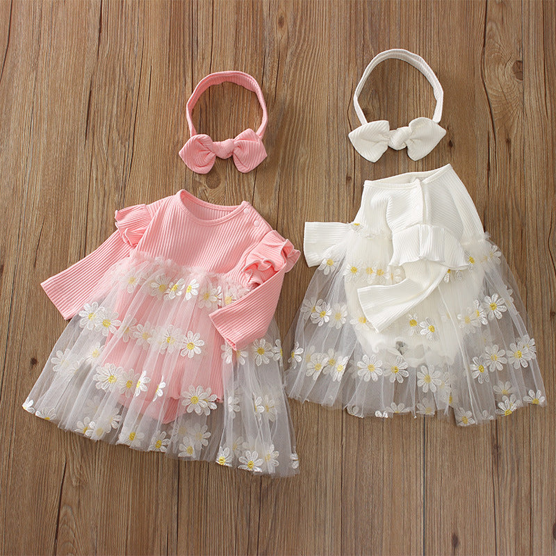 Baby Girls Flower Lace Dresses Headwear