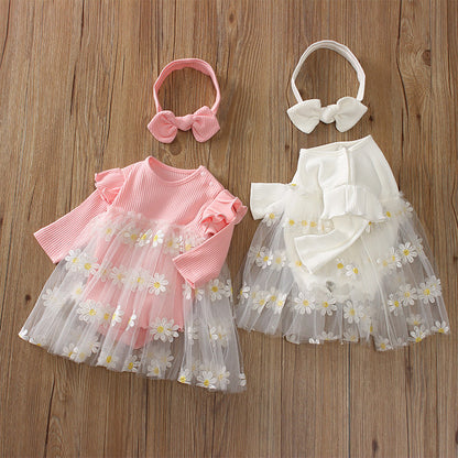 Baby Girls Flower Lace Dresses Headwear