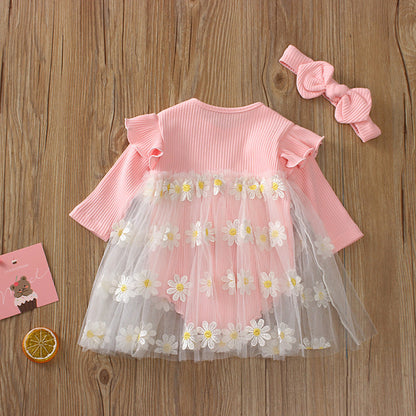 Baby Girls Flower Lace Dresses Headwear