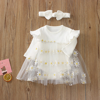 Baby Girls Flower Lace Dresses Headwear