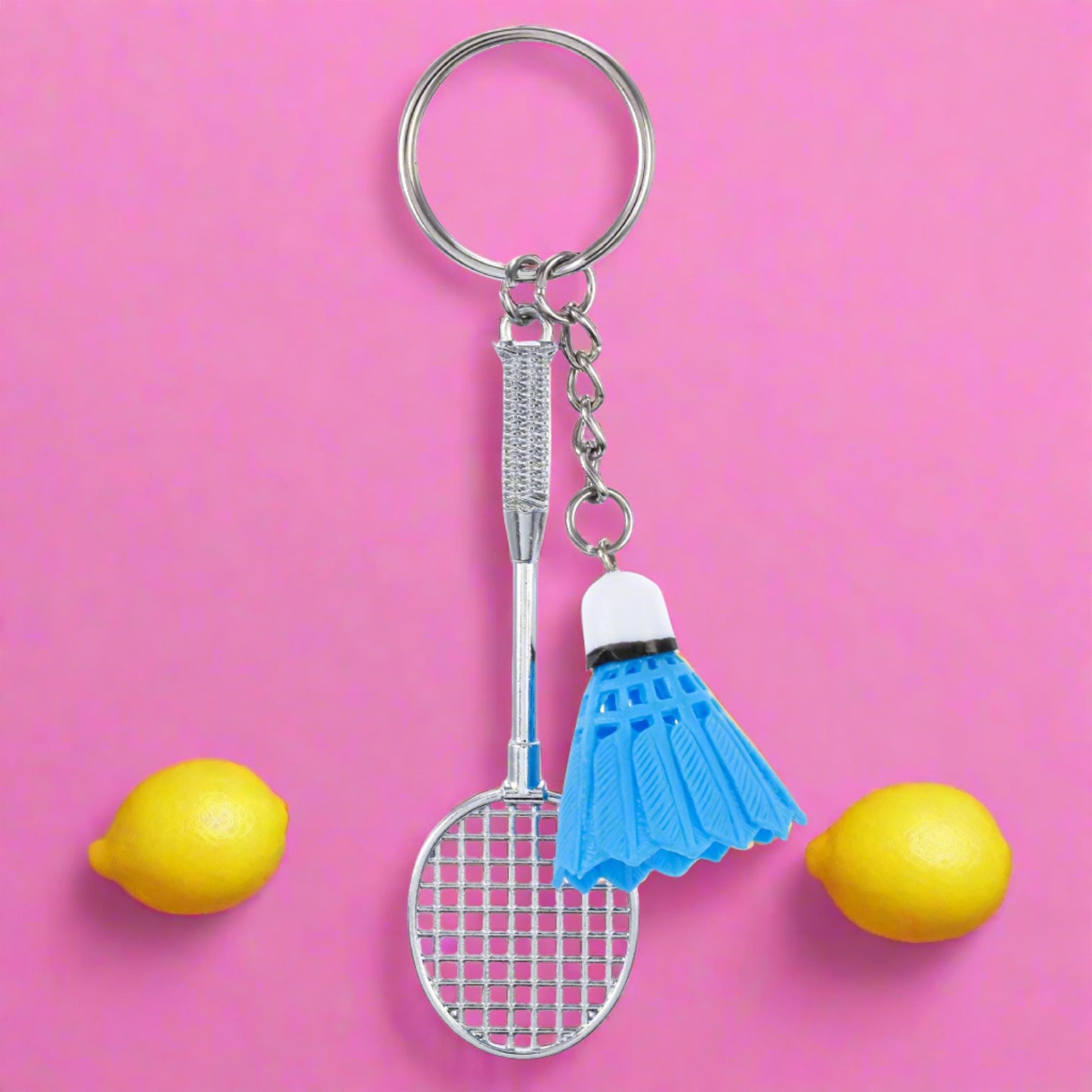 Mini badminton metal keychain