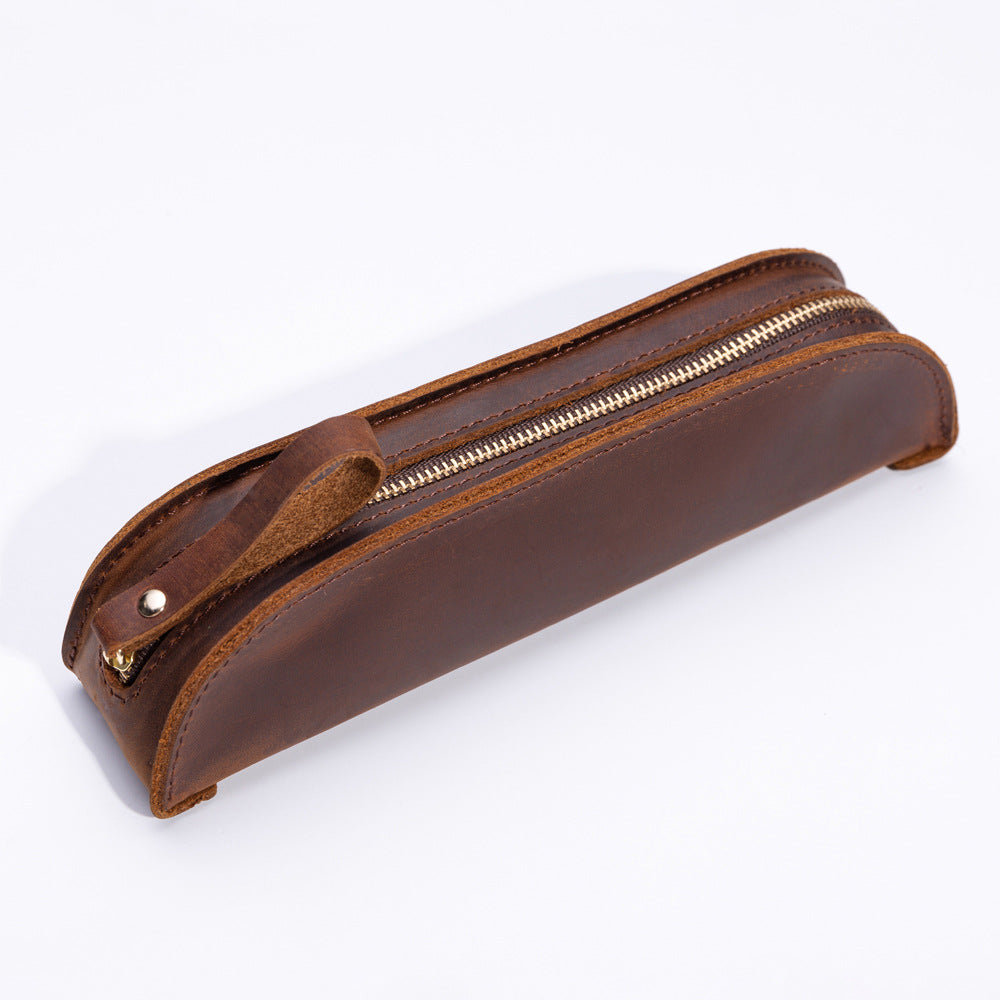 Handmade Genuine Leather Creative Fashion Retro Zipper Pencil Case