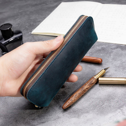 Retro Fashion Genuine Leather Creative Pencil Case
