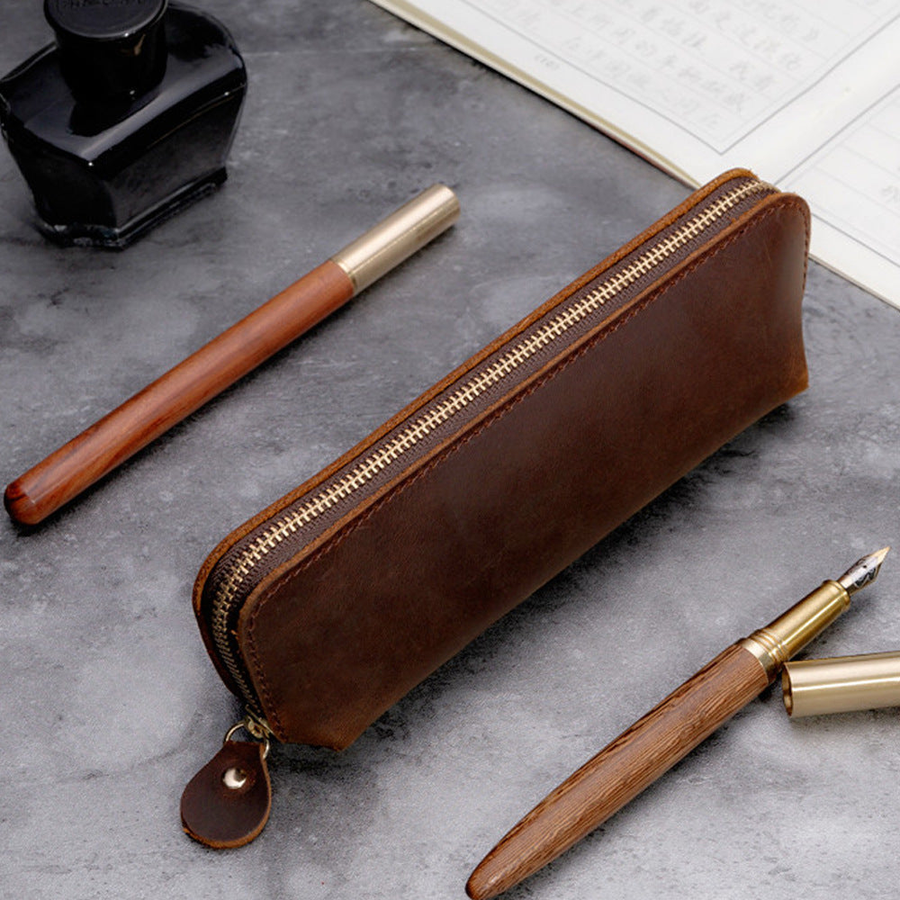 Retro Fashion Genuine Leather Creative Pencil Case
