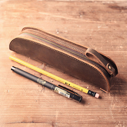 Handmade Genuine Leather Creative Fashion Retro Zipper Pencil Case
