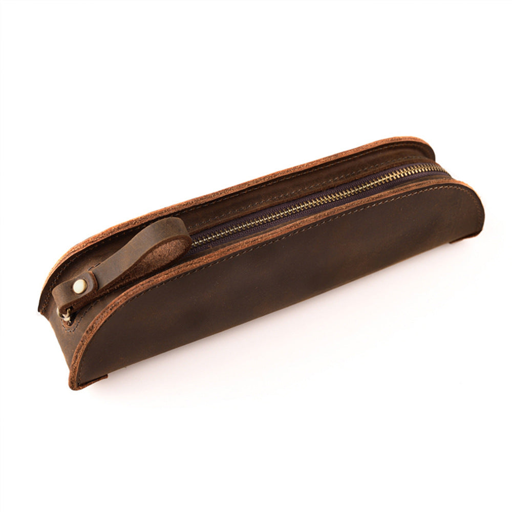 Handmade Genuine Leather Creative Fashion Retro Zipper Pencil Case